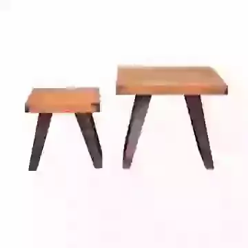 Parquet Style Mango Wood Nest of 2 Tables with Angled Legs